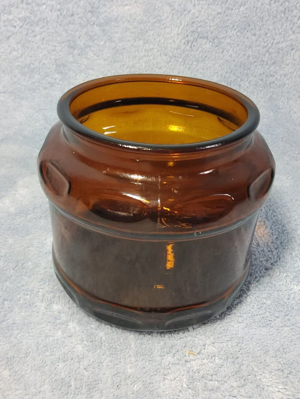 Vintage Dark Amber Glass Apothecary Canister Jar Thumb Print Pattern *No Lid*
